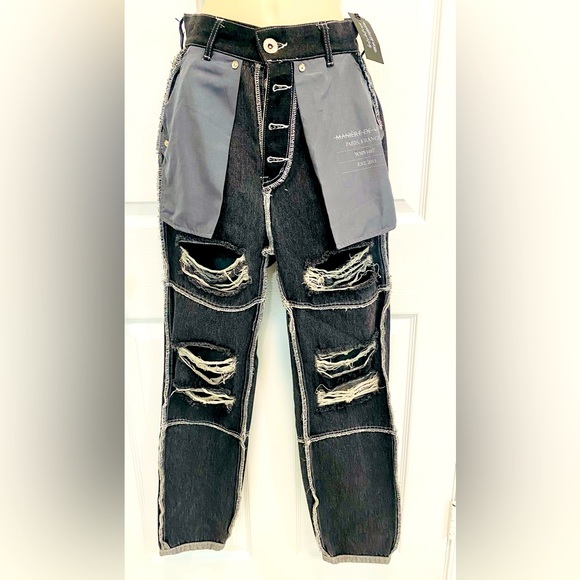 NWT ! Manière De Voir Inside Out Black High Rise Jeans Size 6 - Picture 2 of 6
